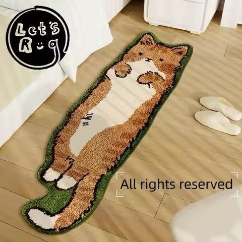 VIKAMA Cute Cat Long Carpet Bedroom Bedside Mat Girl Heart Anti Slip Foot Mat Cute Pet Decorative Ca
