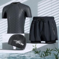 DDS - 男士泳衣沙灘褲套裝（黑色鯊魚+泳衣+泳帽）（L-3XL)（下單後跟客服聯系發貨的尺寸）#H324003131