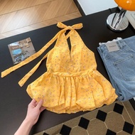 B9CK Tracy Morgan Octopus Tank - Yellow Floral Halter Neck Camisole | Slim Waist, New Summer Style