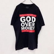 二手 GOD OVER MONEY RUN DMC 短袖惡搞印花T卹，唱片公司出品，黑色，XL碼