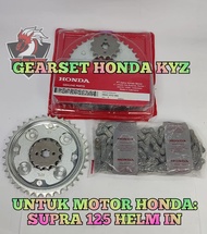 GEAR SET KYZ KUALITAS ASLI ORIGINAL HONDA SUPRA X 125 HELM IN DIJAMIN PRESISI GIR SET GER GEARSET RANTAI TARIK SATU SET GEAR DEPAN BELAKANG DAN RANTAI PRESISI DAN KUAT