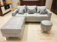 Sofa Sudut Kursi Tamu Minimalis Modern L Ribbon + Puff (KHUSUS AREA MAKASSAR)