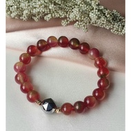 Natural Watermelon Chalcedony with Star-cut Terahertz Crystal Bracelet [731]