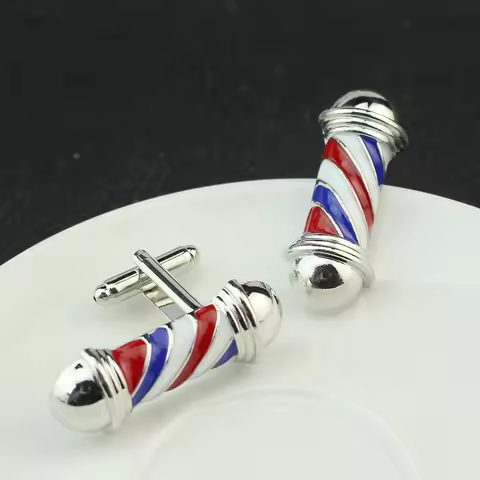 2pcs Barber Shop Pole Cufflinks Cuff Buttons Men T-shirt Cuff Link Jewelry Hairdresser Gift Suit Jew