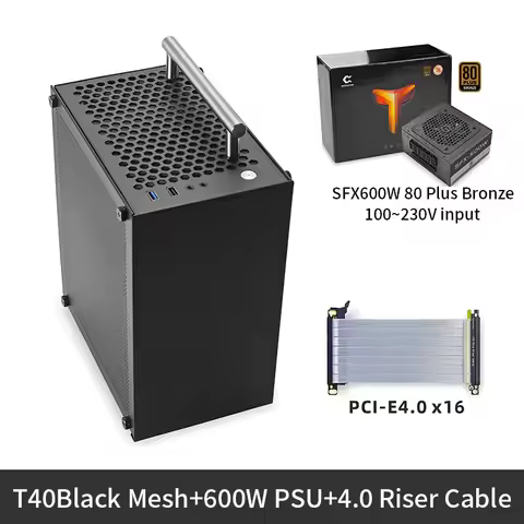 METALFISH T40 Mini ITX Black Case 7L Gaming PC Case Optional White with SFX PSU+PCIe Riser Cable