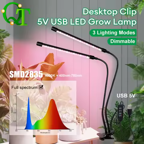 Desktop clip-on LED grow light 3H 9H 12H timerable dimmable indoor grow light USB 5V