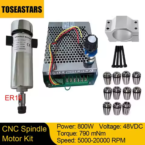 800W CNC Spindle Motor Kit Air Cooled DC110V 20000RPM ER16 Collet Spindle Motor Power Supply Speed G