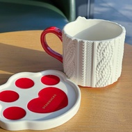 Starbucks 2024 Starbucks Heart Cup Valentine's Day Gift Cute Cat Yarn Pattern Ceramic Mug Plate Set
