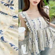 Lovito Boho Top Ruffle Spring/summer Top for Women L155ED493 Lovito Atasan Boho Ruffle Musim B Bunga