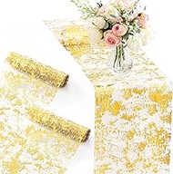 Glitter Gold Table Runner 11" x 108" Thin Metallic Mesh Sparkle Runner Roll Table Decor for Wedding