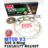 RK Sprocket Set YAMAHA MT09 V3 New 525 GB KRX X-Ring Rivet Black Gold Chain 15/16/17T-41/45T Rantai 
