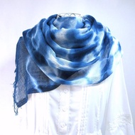 藍染蚊帳織紮染_3 閃耀的波浪大尺寸棉質長披肩