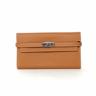 HERMES Kelly長款錢包37金棕色Epsom皮D刻銀扣肩背包