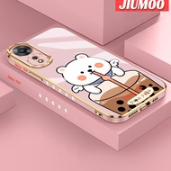 เคส JIUMOO สำหรับ OPPO A58 5G A58X 5G A78 5G F23 A1x A98 A59 F1s A78เคสการ์ตูนหมีลายขอบสี่เหลี่ยมใหม่กรอบชุบหรูหราป้องกันเลนส์กล้องซิลิโคนนิ่มฝาครอบกันกระแทก