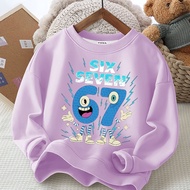 Children Brainrot 67 Cartoon Design Crewneck Sweatshirt Loose Fit Long Sleeve Top