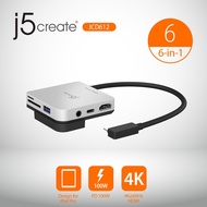 j5create JCD612 6-in-1 Hab USB-C / USB-C Hub Travel Dock for iPad Pro 12.9/11, with 4K@60Hz HDMI, US