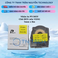 MAX PT-505Y printed label tape - Black with yellow background 5mm x 8m