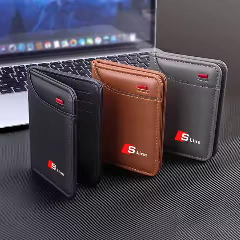 Men Wallet Car Logo Leather Purse Holder Men Coin Pocket Slim Card Holder For Audi Sline RS A3 A4 B