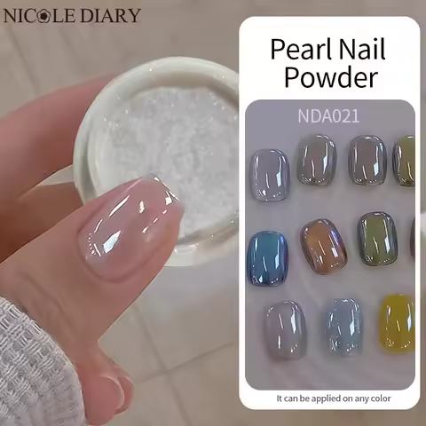 NICOLE DIARY Moonlight Plating Pearl Nail Powder White Mirror Aurora Effect Pigments UV Gel Polish C