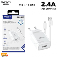 ชุดชาร์จ HS39 พร้อมสาย Micro ชาร์จเร็ว 2.4A 1 พอร์ต ของแท้ ยี่ห้อ Energy Premium สายชาร์จพร้อมหัวชาร
