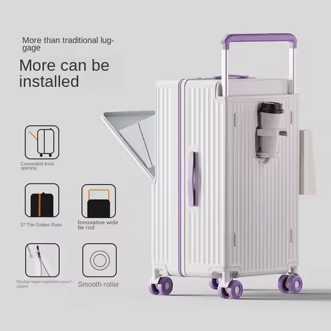 Wide Handle Luggage with Large Capacity Front Opening Travel Suitcase with Multifunction Trolley Cas
