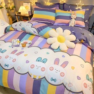 Cartoon 4 In1 Bedding Sets Kids Girls Cute Comforter Quilt Cover Flat Bed Sheet Cover Mattress Protector Bedsheet Set with Pillowcases Single Queen King Size