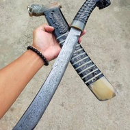 golok kopak full tanduk bule hitam baja Damaskus super tajam