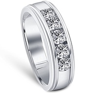 10k White Gold 1 Ct T.W. Mens Diamond 5-Stone Wedding Ring Channel Set Classic Ring High Polished An