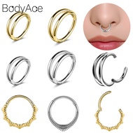 Bodyace 1 Pc 16G/18G Nose Ring Stainless Steel Nostril Piercing Round Septum Piercing Silver Nose Cl