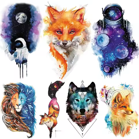 Watercolor Astronaut Universe Temporary Tattoos Sticker For Kids Fake Tattoo Planets Star Tatoos Chi