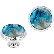 Tombol Kabinet Kaca Kristal Biru Aqua Aquamarine, 4 Pek Tombol Laci Perak untuk Perkakasan Kabinet B