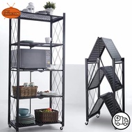 3-4-5 Layer Folding Kitchen Supplies Racks Installation-free Foldable Steel  Shelf Racks With Wheels