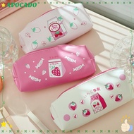 AVOCAYY Kawaii Stationery Strawberry Pencilcase, PU Leather Large Capacity Milk Pencil , Practical Korean Version School Supplies Pencil Cases