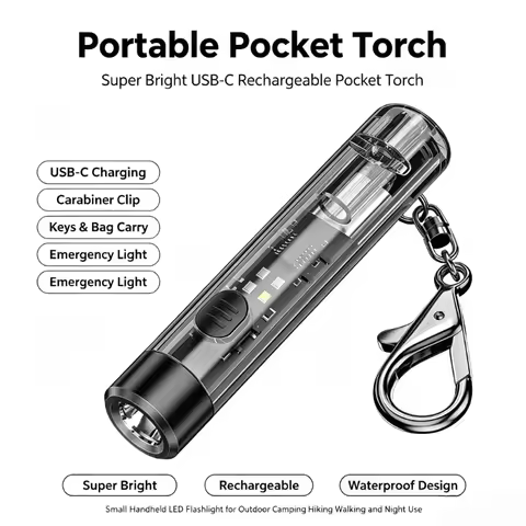 SMILING SHARK USB Rechargeable Mini Keychain Flashlight Super Bright Portable Pocket Key Ring Torch 
