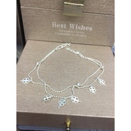 Double ball anklet (double chain) with smooth, real silver 4-leaf clover