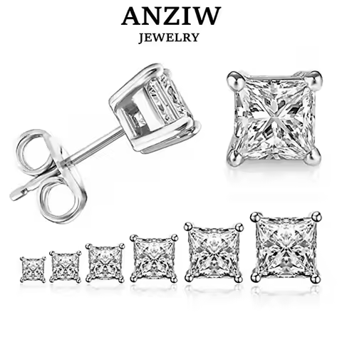 ANZIW Square 925 Silver Stud Earrings For Women Men Zirconia Diamond Earring Wedding Engagement Brid