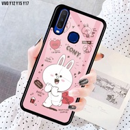 Case Vivo Y12 / Vivo Y15 / Vivo Y17 Soft Case Hard Case Glass Kaca Fashion Cartoon Karakter L1ne Lucu Imut Keren [ Beli Case ] Pelindung HP  Cassing Handphone - Bisa Bayar Ditempat ( COD )