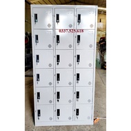 Gray locker cabinet, 3 compartments, 18 doors, 0.7mm thick