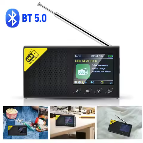 Portable Digital Radio Bluetooth-compatible 5.0 2.4 inch LCD Display DAB/FM Receiver Rechargeable Li