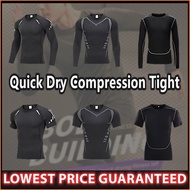 Men Compression Tight Gym Shirt Cool Dry Long Short Sleeve Fitness Baju Ketat Lengan Panjang Pendek 