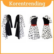 Fashionable Cruella De Vil Cosplay Gown for Kids' Events with Classic Polka Dots