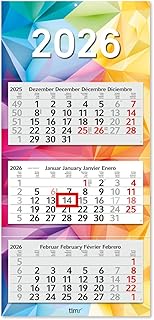 Timr 3-Month Calendar 2026 - Wall Calendar 3 Months with Slider - 70 cm Three-Month Calendar Multili