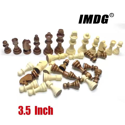 A Set of New International Chess Pieces Original Solid Wood 3.5 Inch Brown and Wood