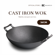 Balance.co Premium Pre-seasoned Pure Cast Iron Wok Uncoated Non Stick Frying Pan Kuali Outdoor Campi