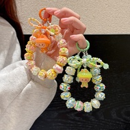 POP MART LABUBU Painted Bead Mobile Phone Chain, Handmade Bead Cute Mushroom Orange Doll Hanging Rope Trendy Resin Kit