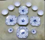 絕版品💕全新大同磁器白瓷玫瑰花方型餐具組（19件一組）齊全👍照片沒拍到小碗