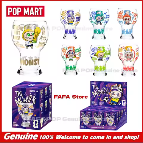 New Genuine POPMART The Monsters X Fifa Series Glass Cup Blind Box Cute Labubu Football Decorations 