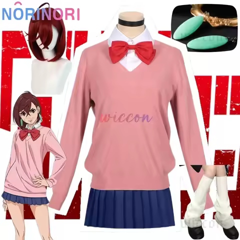 Momo Ayase Cosplay Costume Wig Anime Dandadan Cosplay School JK Uniform Earrings Pink Sweater Skirt 