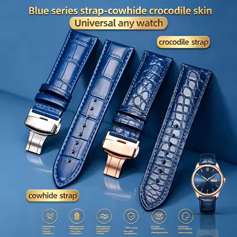 Blue Cowhide Watch Strap Crocodile Leather Band 18mm 20mm 21mm 22mm Replacement Bracelet For Tissot 