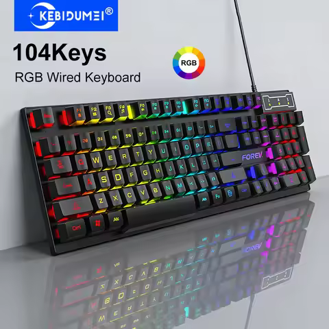 104Keys Wired Keyboard RGB Colorful Gaming Keyboard USB Wired Keyboard Standard Keyboard for PC Lapt